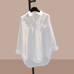Moxueer | Butt-Covering Fashionable Womens White Shirt Large Size