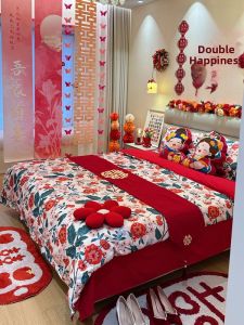 Red Wedding Long-Staple Cotton Bedding 4-Piece Set 100s