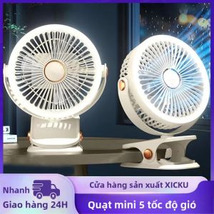 Quạt Kẹp Có Thể Sạc Lại Yên Tĩnh Máy Tuần Hoàn Không Khí Để Bàn Di Động Có Đèn LED Để Cắm Trại Quạt Gia Đình Đa Chức Năng Không Dây Amagi Dành Cho Sinh Viên