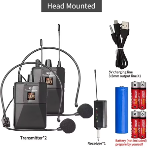 Wireless Lavalier Microphon Headset Mic with Transmitter Receiver LED Display Bodypack Transmitter for Teaching Live Performance