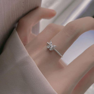 OR🧸 Cincin Kupu-kupu Berlian Berkilau/ Bukaan Dapat Disesuaikan/ Fashion Sederhana/ Cincin Wanita COD