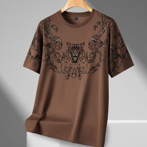 plus Size 300 Pounds Tiger Head Short Sleeve T-Shirt Mens Summer Ice Silk Loose Casual Top Fashion Urban Style Cotton Tee