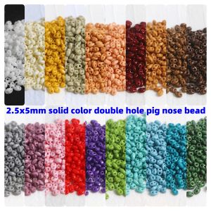 2.5x5mm oil painting solid color double hole pig nose glass rice bead handmade bead DIY bracelet necklace accessories