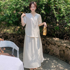 YINLUOYA | Stylish Summer Outfit Set French Elegance Short Sleeve Shirt Half Skirt Two Piece Set Breathable Comfortable Lightweight V Neck