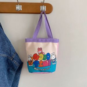 Ready Stock 🇲🇾 🇲🇾 Female Bag Canvas Tote Cartoon Fashion Bucket Versatile Portable Lunch