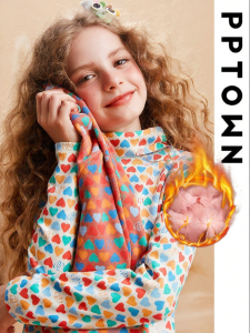 PPTOWN | Girls Warm and Fleece-lined Turtleneck Base Layer