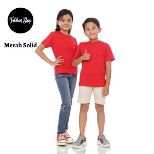 Kaos Polos Anak Oneck Lengan Pendek Bahan Katun Combed 30s Warna Merah Solid