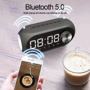 Loa Bluetooth Di Động Đồng Hồ Báo Thức Đài Phát Thanh Loa Siêu Trầm FM Hộp Âm Thanh Kim Loại Không Dây Với Loa Siêu Trầm Mini Và Đèn LED