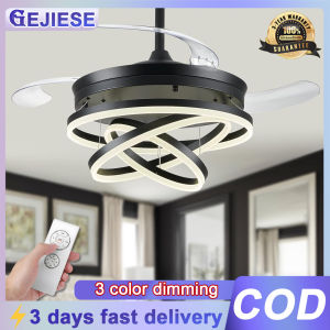GEJIESE 42inch black ceiling fan with light modern design 3 color dimming 6-speed wind hidden fan blades ceiling fan with led lights and remote for living room dinning room bedroom