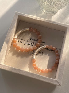 Matte 99 Pure Silver Natural Orange Moonstone Bracelet Womens New Chinese Style Niche Design Hand Jewelry Fashion Accessories