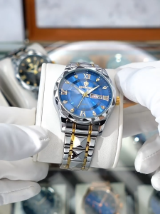 BINBOND genuine mens watch waterproof luminous dual calendar watch mens quartz watch rhombus spire glass