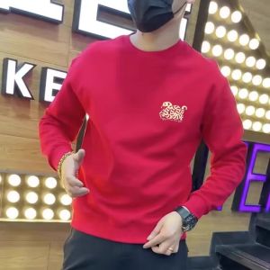 เสื้อสเวตเตอร์คอกลมสีแดงสำหรับผู้ชาย แฟชั่นฤดูใบไม้ร่วง/ฤดูหนาว เสื้อผ้าทำงานลำลอง ลำลอง ลำลอง เสื้อผ้าทำงานลำลอง