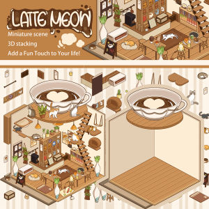 2PCS Latte Meow Island Landscape Stickers Versatile Harajuku PET Decompression Laptop Luggage Streetwear Aesthetic Sticker