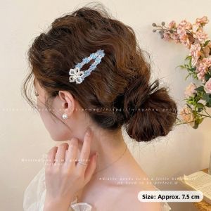 NING ZHOU | Embroidered Flower Pearl Blue Hair Clip