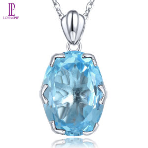 Lohaspie Jewelry Pure 15.8 Carats Solid Sterling Silver 925 Pendant Natural Sky Blue Topaz Pendant Original Sky Blue Topaz Pendant Topaz Pendant For Women 925 Silver Jewelry