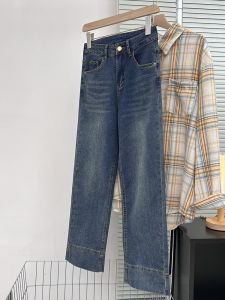 กางเกงยีนส์ทรงตรงเอวสูงไซส์ใหญ่สำหรับผู้หญิง กางเกงขายาวทรงขากระบอกทรงสลิมฟิต กางเกงขายาวทรงสลิมฟิตสำหรับผู้หญิง