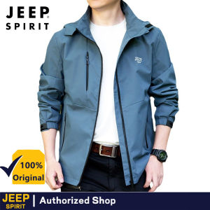 Jeep Spirit Mens Spring and Autumn Coat Outdoor Casual Sports Jacket Windproof Detachable Hat