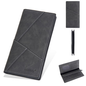 Mens Long RFID Anti-Theft Frosted Wallet Multiple Card Slots Cash Coin Purse Retro Style Business Suit Bag Zipper Closure