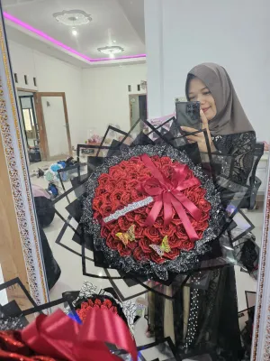 Buket Bunga Pita Satin Viral Glitter Premium