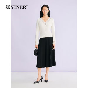 Elegant V-Neck Lace Trim Bead Embellished Sweater