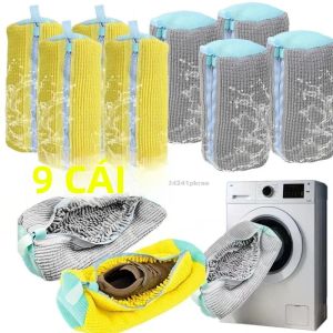 Bộ Túi Giặt Giày 1/2/4 Cái Kèm Bàn Chải Giày Lỏng Túi Giặt Vải Bền Và Bàn Chải Lông Mềm Để Làm Sạch Tất Cả Các Loại Giày