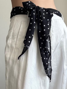 XUANXUAN | Black Polka Dot Scarf Belt Fashionable Neck Protector Summer Accessory Versatile Hairband Decorative Polyester Fiber Long Rectangle