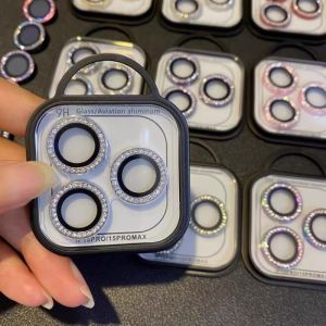 2-3Pcs Diamond Glitter Camera Protection For 17 16 15 14 13 Pro Max Bling Metal Lens Ring Tempered Film For 14 15 Plus Glass