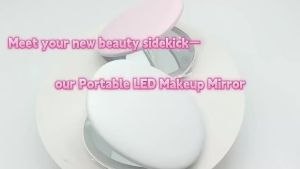 Travel Makeup Mirror with LED Light 5x Magnifying Mirror Cute Mini Makeup Mirror Double-Sided 3-Color Light Bag Portable