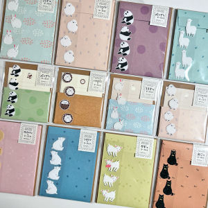 Midori Adorable Animal Felt Stationery Set Simple  Girls Heart Envelope Stickers Postcard Notebook Business Supplies