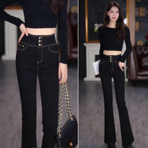 High Waist Bell Bottom Jeans Womens Retro Style Slimming High Rise Straight Leg Horse Hoof Pants Cotton Blend Comfortable