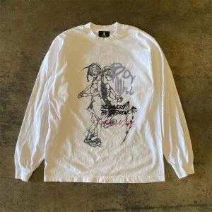 เสื้อยืดคู่รักแขนยาวผ้าฝ้ายแท้ 310 ทรงหลวม คอกลม สำหรับผู้ชายและผู้หญิง แฟชั่นลำลอง ฤดูใบไม้ร่วง 2024