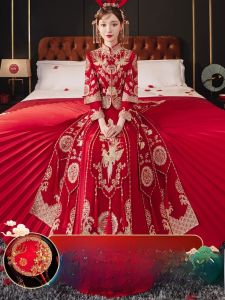 Traditional Chinese Wedding Dress Qi Pao with Dragon and Phoenix Embroidery Small Size Large Size