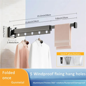Extendable Clothes Hanger Indoor Retractable Cloth Drying Rack Space Saving Home Laundry Clothesline Wall Mount Clothing Rack
