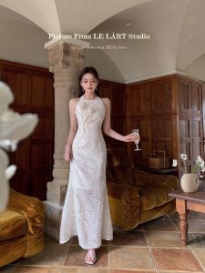 Summer 2024 Korean Design Sensation 3D Flower Waist-Cinching Dress French Slimming Sleeveless Long Dress Commute Style