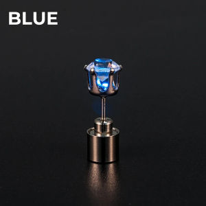 2Pcs Colorful LED Luminous Studs Square Zircon Earrings Men Women Bar Rave Wedding Party Ear Stud Jewelry Glowing Earring