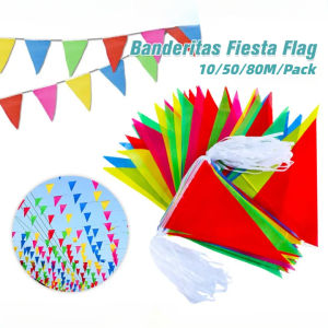 10/50/80 Meter Multicolor Fiesta Flag Nylon Pennant Banner For Grand Opening Carnival Theme Birthday Party Decoration
