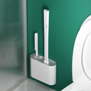 Silicone Toilet Brush and Holder Toilet Bowl Brush with Base Quick-Drying Silicone Head Bristles Wall Mounted Toilet Brush (Gray White)
