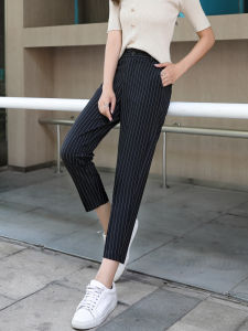 Fall K-style Stripes Silm Casual Pants Womens Online Red Pants Womens Ins Super Popular Loose Cropped Ankle-Tied Harem Pants