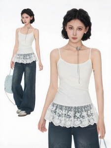QIAOCHENXIAN | Spring Summer New Cotton Lace Hem Tank Top