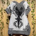 KAFTAN MINI DRESS BOHEMIAN DASHIKI BOHO TRIBAL PRINT SUMMER BEACH CASUAL COMFORTABLE V-NECK WEAR. 