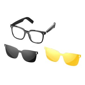 Sg19 Pro 3-in-1 Smart Glasses With Magnetic Clip-On Lenses Black Frame Optical Glasses With UV Sunglasses & Yellow Lens Options