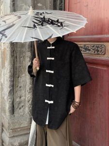 New Chinese Style Short-Sleeved Shirt Mens Summer New Arrival Buckle Zhongshan Suit Fancy Loose Shirt Coat