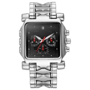 Cool Square Mens Chronograph Watch Multi-function 3 Dials Quartz Wristwatch Silver Metal Strap Large Dial Sports Watch for Men