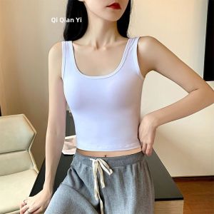 Modal Crop Top Womens Summer Inner Wear Short U-Neck Sleeveless Tank Top Inner Wear Trendy Outerwear Breathable Comfortable