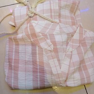 Tunik crinkle kotak pakai ikat pinggang
