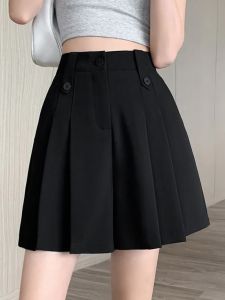 Quần Short Công Sở Chữ a Cạp Cao Màu Đen Cho Nữ Mùa Hè Thường Ngày Chống Ánh Sáng Quần Dài Ống Rộng Đa Năng