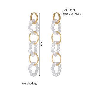 Kissmoon Long Faux Pearl Tassel Dangle Earring for Women StainlessSteel Handmade Drop Earring Elegant Wedding Daily Jewelry Gift