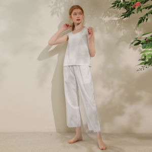 XEXZ | XEXZ Womens Summer Sleepwear Set Pure Cotton Embroidered Strap Pants Comfortable Home Clothes Round Neck Sleeveless Casual