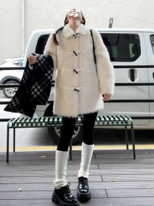 CAOZIMUYI | Elegant Lamb Fur Look Womens Coat Medium Long Style