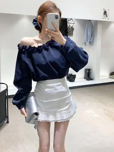 Áo Thun Nữ Tay Dài Hở Vai Cổ Chéo Phong Cách Hàn Quốc Mùa Xuân 2025 Thời Trang Áo Thun Cổ Tròn Thường Ngày Dài Vừa Phải